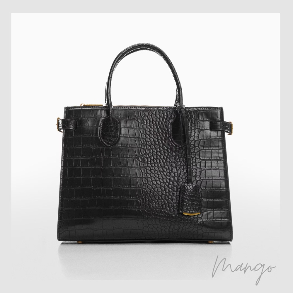 Mango Croc-Effect Black Bag – Double Handle, Like-New, Sold Out